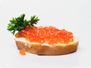 Wild Coho Ikura Salmon Caviar on baguette